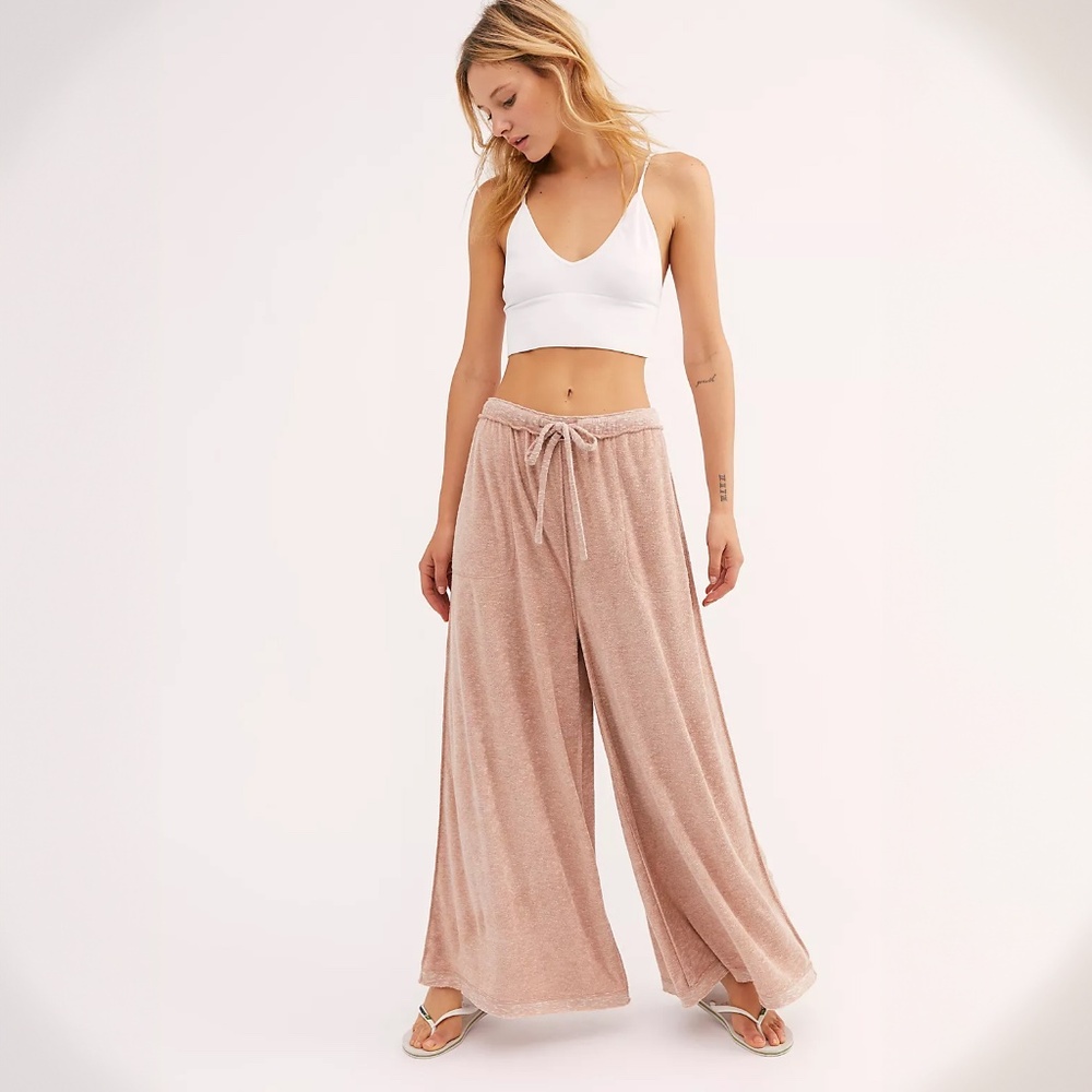 Intimately Free People /Make It Maxi Wide Leg Pull On Pant Pockets Pink Clay / L